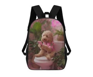 sinyumoney Chill Poodle on Toilet with Phone Sac À Dos Scolaire Imprimé En 3D Pour Enfants, Sac À Dos De Voyage Tendance Et Décontracté Pour Écoliers 17inch