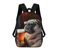 sinyumoney Chill Pug Beer Dog Sac À Dos Scolaire Pour Filles Et Garçons, Grande Capacité, Léger, Pour Enfants Et Étudiants 17inch