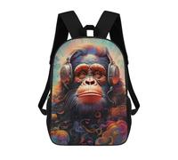 sinyumoney Chimp in Headphones Vibrant Artwork Sacs À Dos Décontractés Pour Enfants, Sacs D'école Pour Adolescents, Filles Et Garçons, Sacs À Dos Pour Livres 17inch