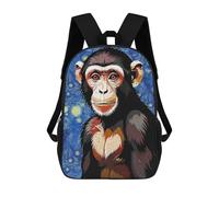 sinyumoney Chimpanzee Portrait in Starry Night Style Sacs À Dos Scolaires Pour Enfants, Sac D'école Imprimé En 3D Pour Garçons, Élèves Du Primaire Et Du Collège 17inch