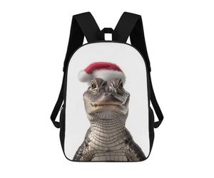 sinyumoney Christmas Alligator with Santa Hat Sacs À Dos Scolaires Pour Enfants, Sac D'école Imprimé En 3D Pour Garçons, Élèves Du Primaire Et Du Collège 17inch