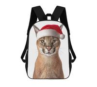 sinyumoney Christmas Caracal Cat with Santa Hat Sacs À Dos, Sac À Dos Enfant, Sac D'école, Sac À Dos De Voyage Imprimé En 3D, Accessoire De Mode, Sac À Dos Imperméable Pour Enfants 17inch