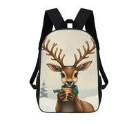 sinyumoney Christmas Deer Holding A Coffee Cup Sac À Dos Scolaire Pour Enfants Imprimé En 3D, Idéal Pour Les Voyages Et Les Livres 17inch