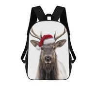 sinyumoney Christmas Elk with Santa Hat Portrait Sacs À Dos Pour Enfants, Sac À Dos Scolaire, Sac À Dos Imprimé En 3D Pour Enfants, Sac À Dos De Voyage, Sac À Livres, Sac D'école Pour Enfants 17inch