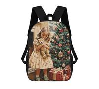 sinyumoney Christmas Girl with Teddy Bear Sac À Dos Scolaire Imprimé En 3D, Sac À Dos Décontracté Pour Enfants, Sac D'école Imprimé En 3D Pour Garçons, Primaire Et Collège 17inch