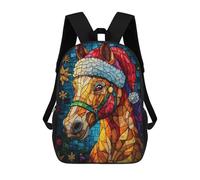 sinyumoney Christmas Horse Stained Gl Sac À Dos Scolaire Enfant Tendance Et Décontracté, Sac À Dos Imprimé En 3D Pour Garçon, Grand Sac À Dos 17inch