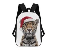sinyumoney Christmas Jaguar Wearing Santa Hat Sac À Dos Scolaire Enfant Tendance Et Décontracté, Sac À Dos Imprimé En 3D Pour Garçon, Grand Sac À Dos 17inch