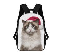 sinyumoney Christmas Ragdoll Cat with Santa Hat Sacs À Dos Imprimés En 3D Pour Enfants, Sacs D'école Tendance Pour Garçons, Sacs De Voyage, Sacs Scolaires Pour Élèves Du Primaire 17inch
