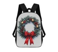 sinyumoney Christmas Wreath with Red Bow Sac À Dos Scolaire Imprimé En 3D, Sac À Dos Décontracté Pour Enfants, Sac D'école Imprimé En 3D Pour Garçons, Primaire Et Collège 17inch