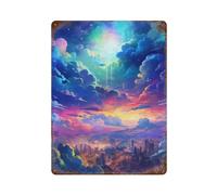 sinyumoney City Lights Under Rainbow Sky Plaque Murale Vintage En Métal Peinte, Idéale Pour Un Bar, Une Cuisine Ou Un Jardin. Décoration Murale En Fer Forgé15.7"x11.8"