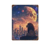 sinyumoney City Lion Moon Night Sky Plaque Décorative Vintage En Métal, Accessoire Idéal Pour Les Garages D'hommes15.7 x11.8