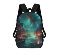 sinyumoney City Under Siege by Sea Monster Sac À Dos Scolaire Pour Filles Et Garçons, Grande Capacité, Léger, Pour Enfants Et Étudiants 17inch