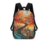 sinyumoney Cityscape with Fire And Water Sac À Dos Scolaire Imprimé En 3D, Sac À Dos Tendance Pour Enfants, Sac À Dos Pour Garçons, Élèves Du Collège 17inch