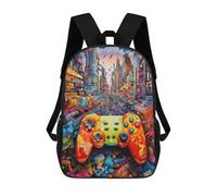 sinyumoney Cityscape with Game Controller Sacs À Dos Pour Enfants, Cartables 3D Personnalisés Pour Garçons Et Filles, Grands Sacs À Dos Scolaires Décontractés 17inch