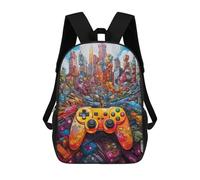 sinyumoney Cityscape with Gaming Controller Sacs À Dos Pour Enfants, Cartables 3D Personnalisés Pour Garçons Et Filles, Grands Sacs À Dos Scolaires Décontractés 17inch