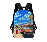 sinyumoney Classic Cars on A Sunny Day Sac À Dos Scolaire Enfant Tendance Et Décontracté, Sac À Dos Imprimé En 3D Pour Garçon, Grand Sac À Dos 17inch