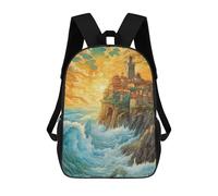 sinyumoney Cliffside Coastal Village Sac À Dos Imprimé En 3D, Sac D'école Décontracté Et Tendance Pour Enfants, Sac D'école Pour Garçons, Collégiens 17inch