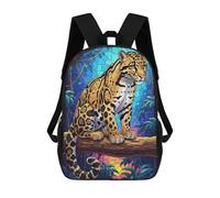 sinyumoney Clouded Leopard in Jungle Stained Glass Sac À Dos Imprimé En 3D, Sac D'école Décontracté Et Tendance Pour Enfants, Sac D'école Pour Garçons, Collégiens 17inch