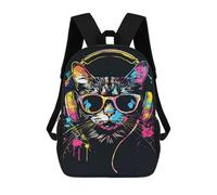 sinyumoney Colorful Cat DJ Headphones Art Print Sacs À Dos Tendance Imprimés En 3D 17inch Sac D'école Décontracté Pour Enfants, Garçons, Élèves Du Primaire Et Du Collège