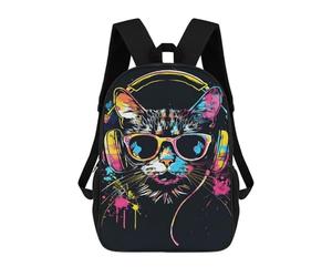 sinyumoney Colorful Cat DJ Headphones Art Print Sacs À Dos Tendance Imprimés En 3D 17inch Sac D'école Décontracté Pour Enfants, Garçons, Élèves Du Primaire Et Du Collège