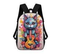 sinyumoney Colorful Cat with Guitar Sac À Dos Enfant, Sac D'école, Sac À Dos Imprimé 3D Avec Motif De Dessin Animé, Grande Capacité, Pour Garçons Et Filles 17inch