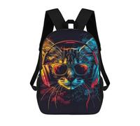 sinyumoney Colorful Cat with Headphones 17inch Sacs À Dos Scolaires Imprimés En 3D - Sacs À Dos Tendance Pour Garçons Du Primaire Et Du Collège