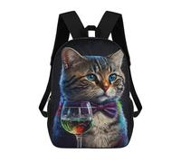 sinyumoney Colorful Cat with Wine Glass Sac À Dos Imprimé En 3D, Sac D'école Décontracté Et Tendance Pour Enfants, Sac D'école Pour Garçons, Collégiens 17inch