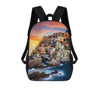 sinyumoney Colorful Coastal Village at Sunset -1 Sac À Dos Scolaire Imprimé En 3D, Sac À Dos Tendance Pour Enfants, Sac À Dos Pour Garçons, Élèves Du Collège 17inch