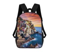 sinyumoney Colorful Coastal Village at Sunset Sac À Dos Imprimé En 3D, Sac D'école Décontracté Et Tendance Pour Enfants, Sac D'école Pour Garçons, Collégiens 17inch