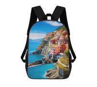 sinyumoney Colorful Coastal Village Sac À Dos Enfant, Sac D'école, Sac À Dos Imprimé 3D Avec Motif De Dessin Animé, Grande Capacité, Pour Garçons Et Filles 17inch