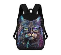 sinyumoney Colorful Cosmic Cat Glasses Art Print-1 Sacs À Dos 17 Pouces Pour Enfants, Sacs D'école Imprimés En 3D Pour Élèves Du Primaire Et Du Collège, Garçons Et Filles