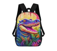 sinyumoney Colorful Crocodile in Jungle Sacs À Dos, Sac À Dos Enfant, Sac D'école, Sac À Dos De Voyage Imprimé En 3D, Accessoire De Mode, Sac À Dos Imperméable Pour Enfants 17inch