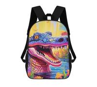 sinyumoney Colorful Crocodile in Paradise Sac À Dos Scolaire Imprimé En 3D Pour Enfants, Sac À Dos De Voyage Tendance Et Décontracté Pour Écoliers 17inch