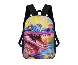 sinyumoney Colorful Crocodile in Paradise Sac À Dos Scolaire Imprimé En 3D Pour Enfants, Sac À Dos De Voyage Tendance Et Décontracté Pour Écoliers 17inch