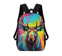 sinyumoney Colorful Deer Portrait-14 Sac À Dos Enfant, Cartable, Sac D'école, Motif Dessin Animé 3D, Sac Pour Ordinateur Portable, Pour Garçons Et Filles 17inch