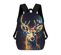 sinyumoney Colorful Deer Portrait-2 Sac À Dos En Peluche À Motif Dessin Animé, Sac À Dos 3D Pour Enfants, Idée Cadeau D'anniversaire Pour Garçons Et Filles 17inch