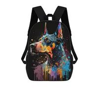 sinyumoney Colorful Doberman Painting Sacs À Dos Imprimés En 3D Pour Enfants 17inch Sacs À Dos Tendance Et Décontractés Pour La Journée, Sacs De Voyage, Sacs À Dos D'extérieur Pour Garçons Et Filles