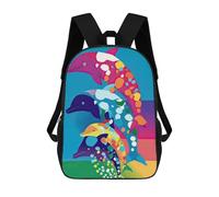 sinyumoney Colorful Dolphins Art Print Sac À Dos Scolaire Pour Enfants Imprimé En 3D, Idéal Pour Les Voyages Et Les Livres 17inch