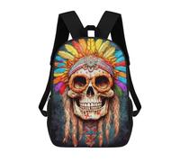 sinyumoney Colorful Feathered Skull Art Sac À Dos Enfant, Sac D'école, Sac À Dos Imprimé 3D Avec Motif De Dessin Animé, Grande Capacité, Pour Garçons Et Filles 17inch