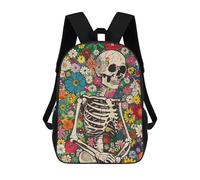 sinyumoney Colorful Floral Skeleton Art Print Sacs À Dos Pour Enfants, Sac À Dos Scolaire Imprimé En 3D Pour Enfants, Sac À Dos De Voyage, Sac À Livres Pour Enfants 17inch Sac D'école