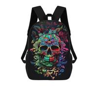 sinyumoney Colorful Floral Skull Artwork Sac À Dos Scolaire Imprimé En 3D Pour Enfants, Sac À Dos De Voyage Tendance Et Décontracté Pour Écoliers 17inch
