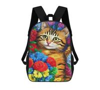 sinyumoney Colorful Flower Cat Painting Sac À Dos Scolaire Léger Pour Étudiants, Idéal Pour L'aéroport, Le Travail Et Les Voyages 17inch
