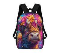 sinyumoney Colorful Flower Crown Cow Art Print Sacs À Dos Pour Enfants, Sac À Dos Scolaire Imprimé En 3D Pour Enfants, Sac À Dos De Voyage, Sac À Livres Pour Enfants 17inch Sac D'école