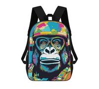 sinyumoney Colorful Gorilla Pilot Portrait Sac À Dos Scolaire Imprimé En 3D, Sac À Dos Décontracté Pour Enfants, Sac D'école Imprimé En 3D Pour Garçons, Primaire Et Collège 17inch