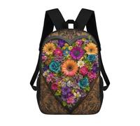 sinyumoney Colorful Heart-Shaped Flower Arrangement Sacs À Dos Tendance Imprimés En 3D 17inch Sac D'école Décontracté Pour Enfants, Garçons, Élèves Du Primaire Et Du Collège