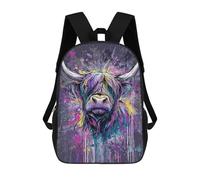 sinyumoney Colorful Highland Cow Art Print-3 Sacs À Dos 17 Pouces Pour Enfants, Sacs D'école Imprimés En 3D Pour Élèves Du Primaire Et Du Collège, Garçons Et Filles