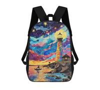 sinyumoney Colorful Lighthouse Coastal Scene Sacs À Dos Scolaires Pour Garçons Et Filles, Sacs À Dos Décontractés Pour Le Sport, Sacs À Dos De Grande Capacité Pour L'école Primaire 17inch