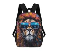 sinyumoney Colorful Lion with Sunglasses Art Print Sac À Dos Scolaire Pour Enfants, Imprimé En 3D, Tendance Et Décontracté, Pour Garçons, Élèves Du Primaire Et Du Collège 17inch