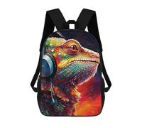 sinyumoney Colorful Lizard with Headphones-2 Sac À Dos Pour Garçons Et Adolescents, Sacs À Dos Pour Filles, Sacs À Dos Pour Tout-petits, Sacs À Livres Pour L'école Primaire Et Le Collège 17inch