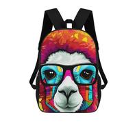 sinyumoney Colorful Llama Portrait Art Sac À Dos En Peluche À Motif Dessin Animé, Sac À Dos 3D Pour Enfants, Idée Cadeau D'anniversaire Pour Garçons Et Filles 17inch